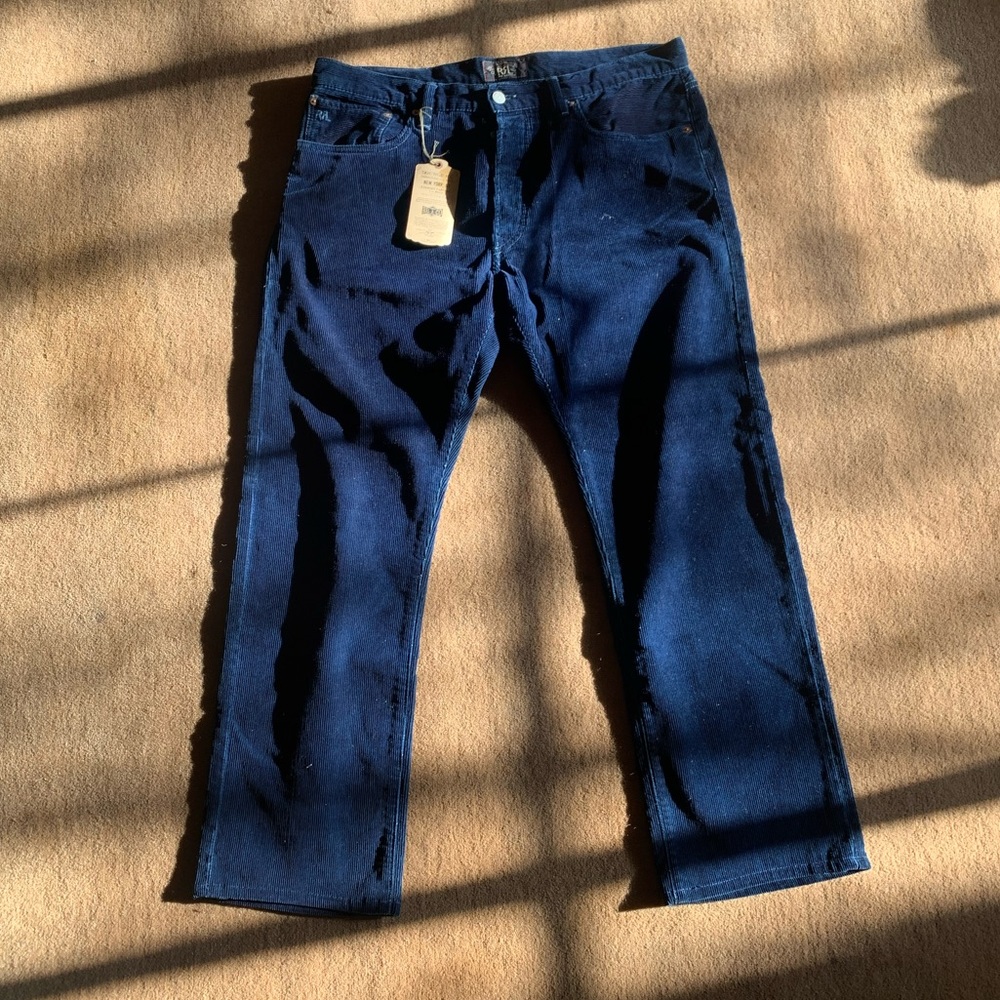 RRL Ralph Lauren Straight Leg Blue Corduroy Pants 34 x 34